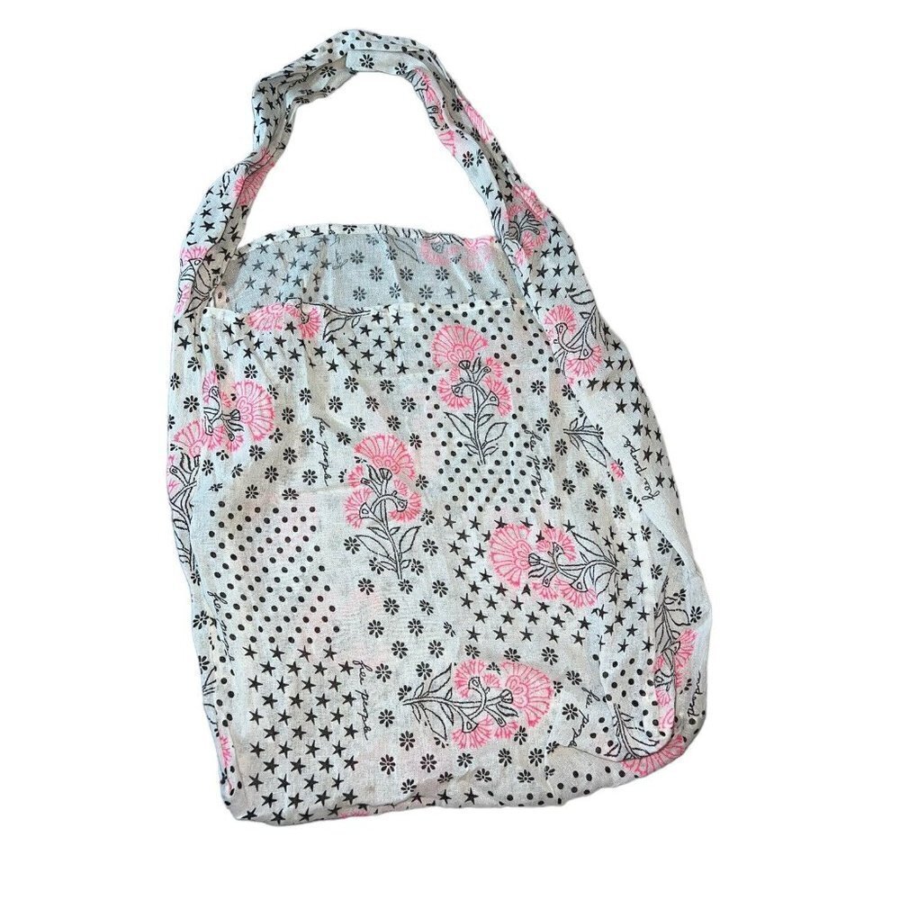 NWOT FREE PEOPLE Natural Linen Floral Neon Black Stars Print Large Tote …